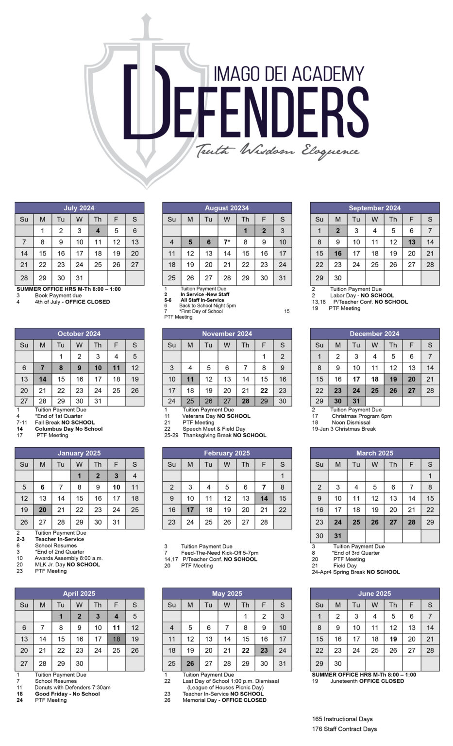 20242025 School Calendar IMAGO DEI ACADEMY